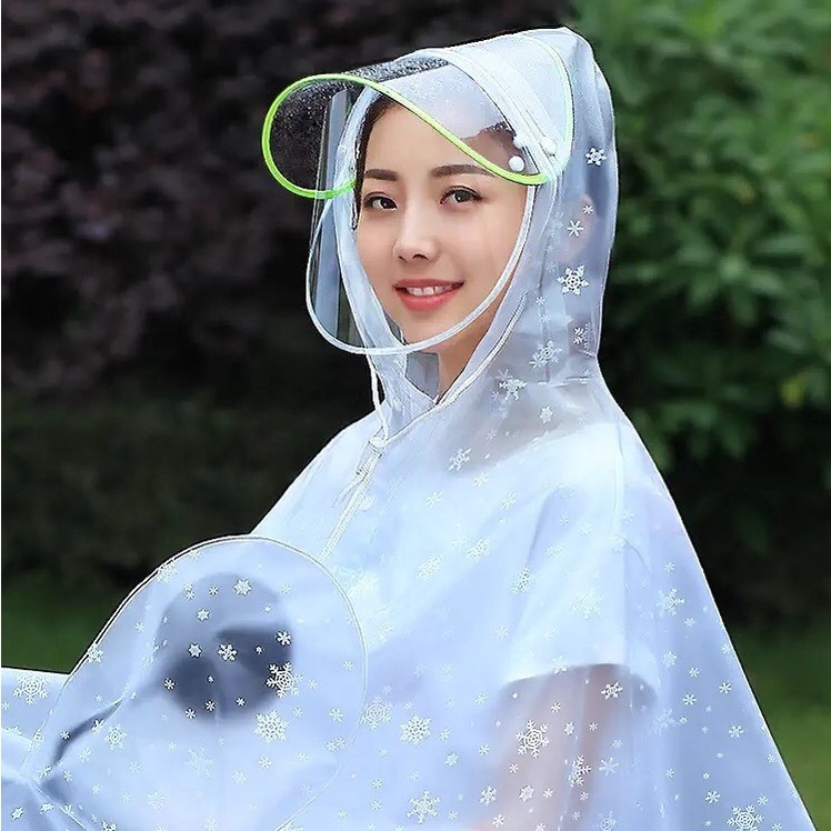 Áo mưa 2 đầu và 1 đầu hoạ tiết bông tuyết, áo mưa trùm đi xe có bao trùm gương vải dày cao cấp chống thấm tốt kèm túi