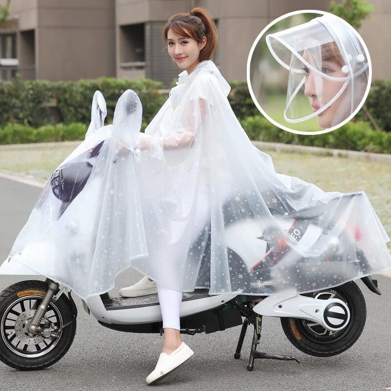 Áo mưa 2 đầu và 1 đầu hoạ tiết bông tuyết, áo mưa trùm đi xe có bao trùm gương vải dày cao cấp chống thấm tốt kèm túi