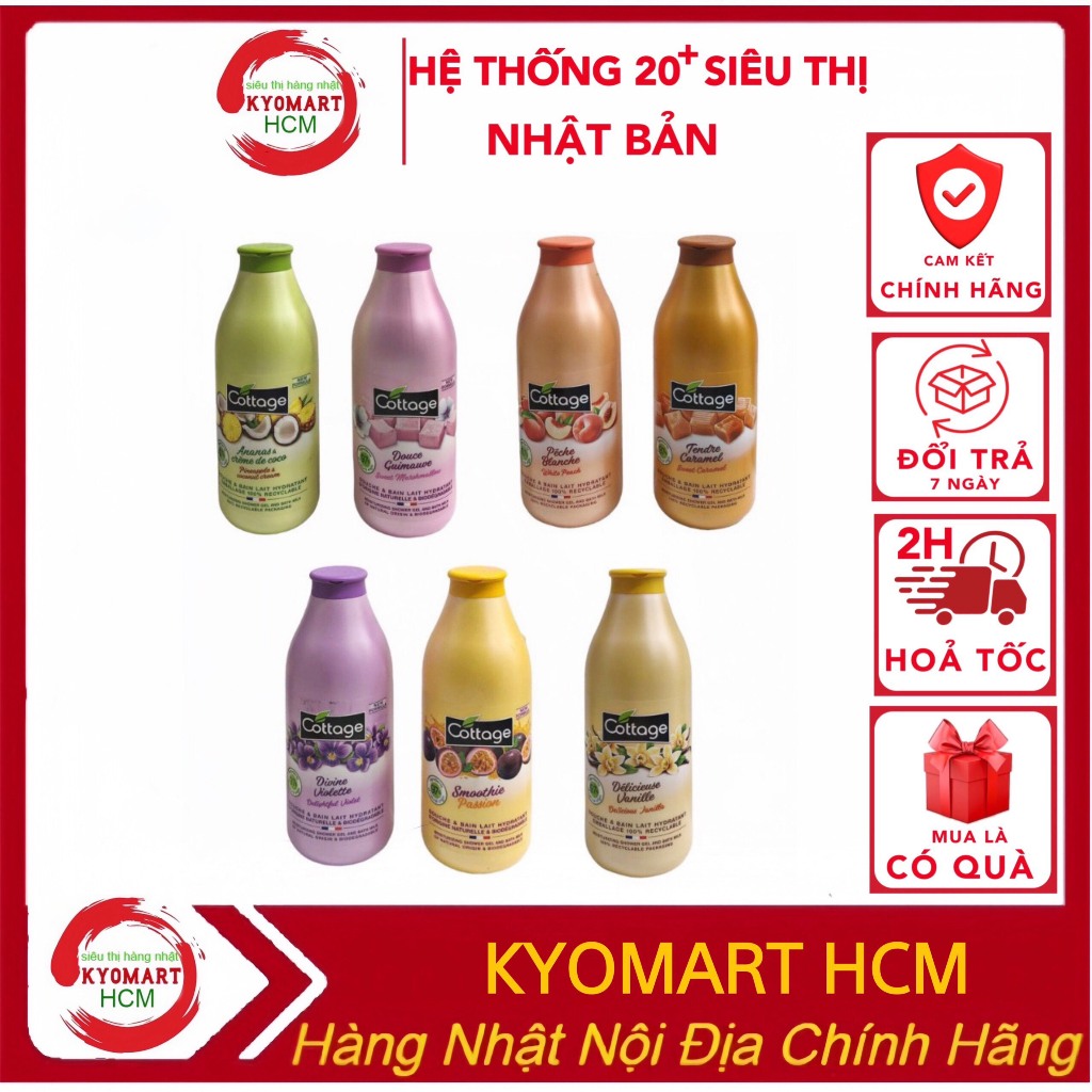 Sữa tắm Cottage dưỡng ẩm sáng da 750ml Của Pháp, sữa tắm tbc sáng da hương nước hoa Cottage