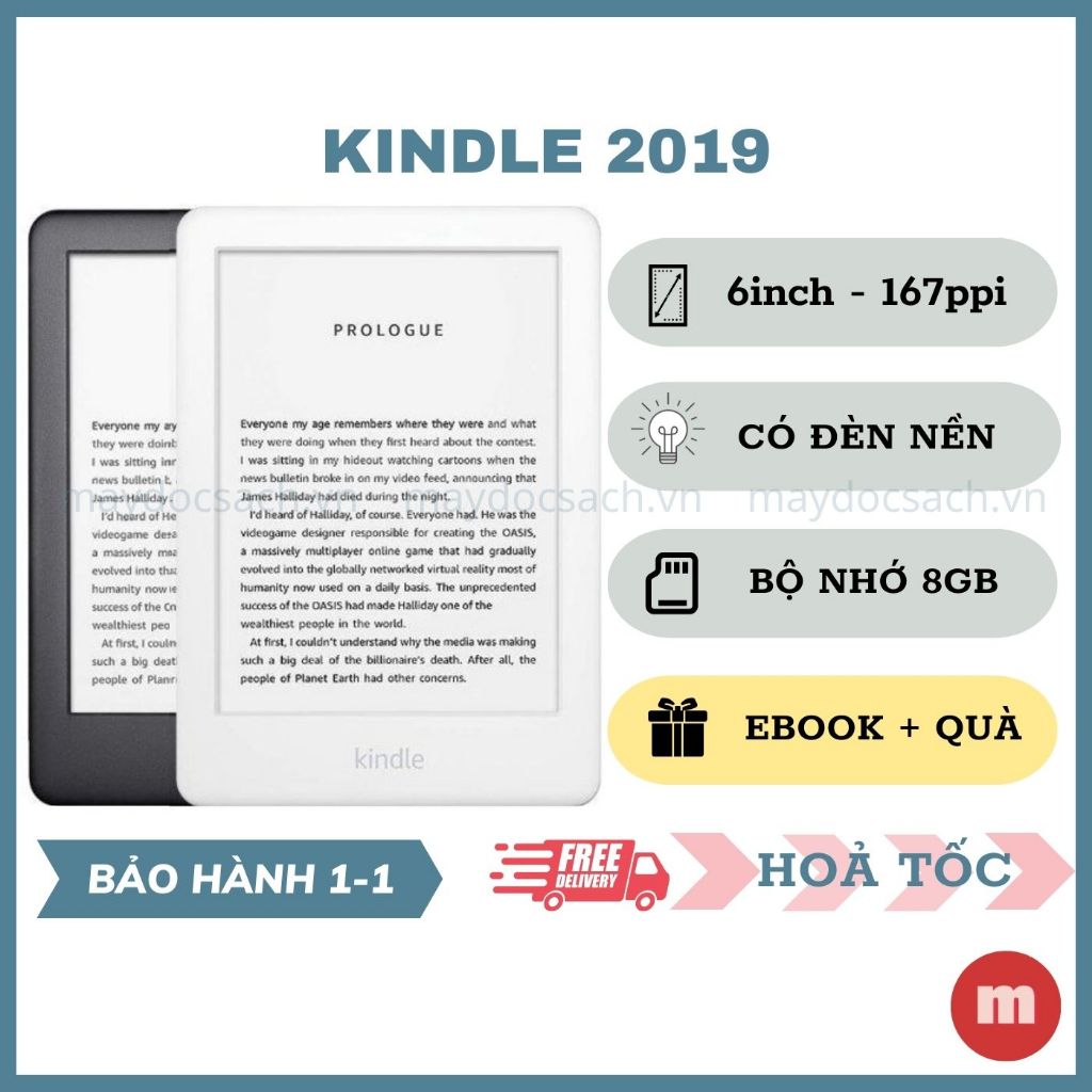 Máy đọc sách Kindle 2019 (thế hệ 10) - có ĐÈN NỀN hỗ trợ đọc tối - Kindle Basic 2019