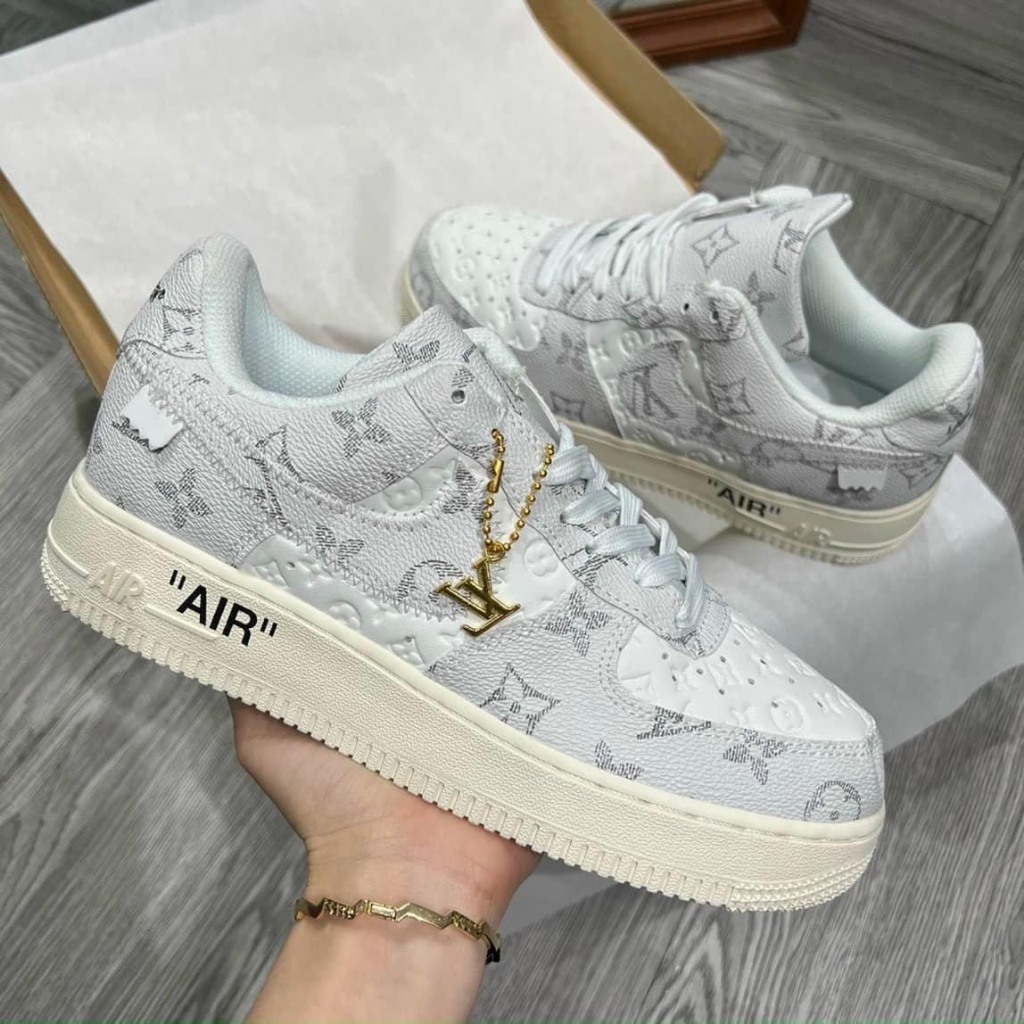 Giày AF1 Louis Vuitton Xám Bản Cao Cấp,Giày Nike_Air Force 1 LV Xám Nam Nữ Full Phụ Kiện