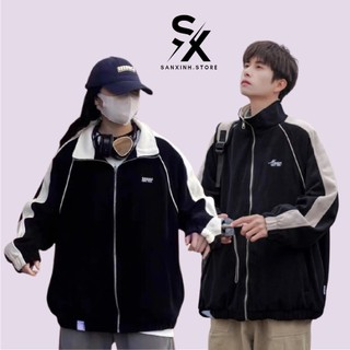 Áo khoác gió đen phối tay sọc trắng chất dù 2 lớp dày dặn cá tính nam nữ form chuẩn unisex SN911.