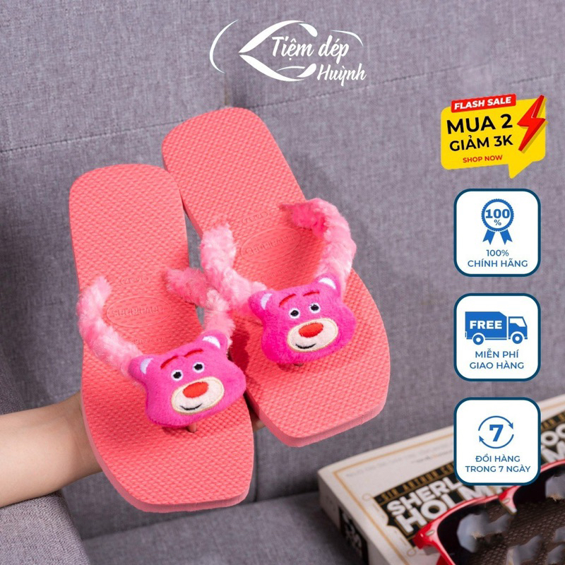 Dép Kẹp Nữ Quai Lông Mix Charm Gấu Bông Siêu Dễ Thương