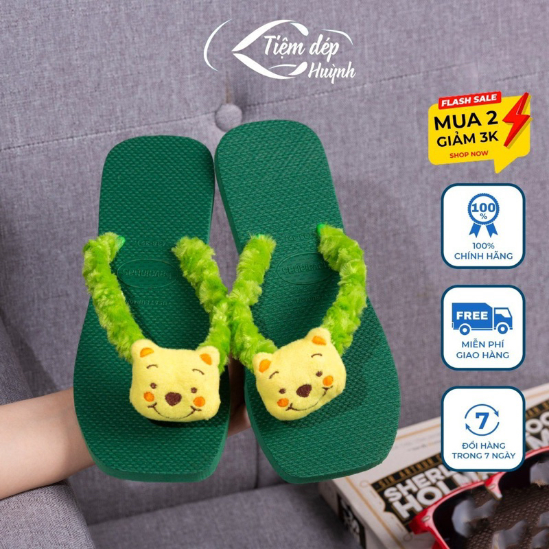 Dép Kẹp Nữ Quai Lông Mix Charm Gấu Bông Siêu Dễ Thương