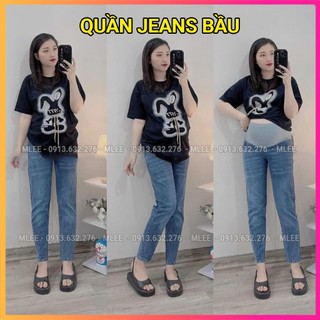 Quần jeans bầu đẹp MLEE SHOP có chun chỉnh vòng bụng, Quần bò bầu công sở