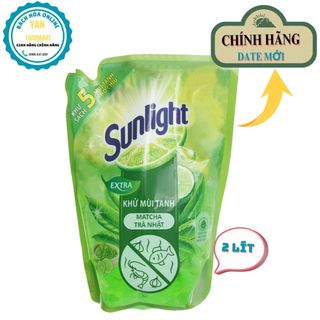 Nước rửa chén bát Sunlight extra khử mùi tanh matcha trà nhật túi 2.1Kg