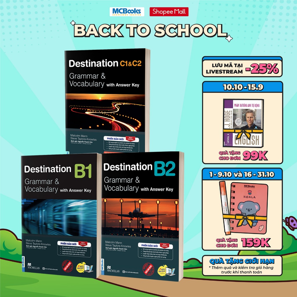 Sách - Combo 3 cuốn Destination Grammar & Vocabulary B1, B2, C1&C2 Phiên bản mới Kèm Đáp án và Bài tập - MCBooks