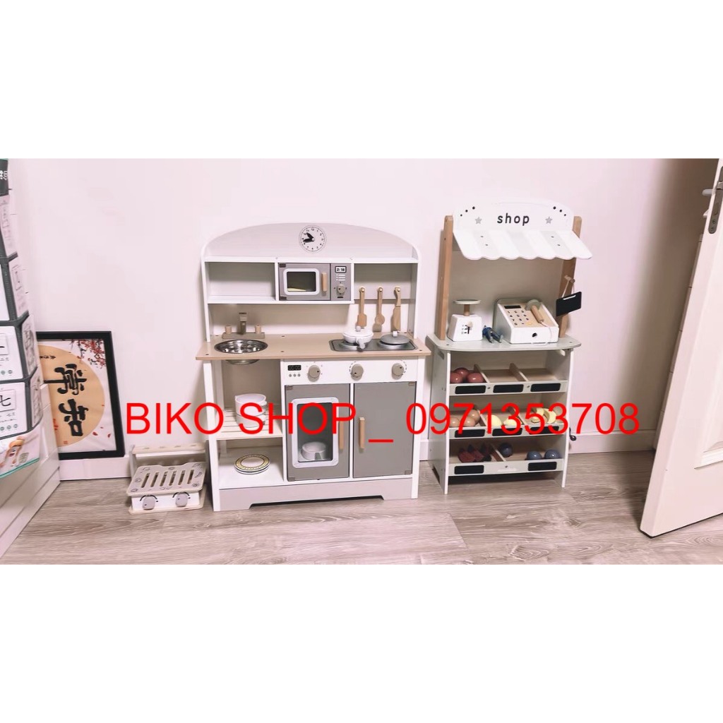 Đồ chơi bếp Lắp ghép màu ghi xám 86cm - Đồ chơi gỗ cho bé - Biko Shop