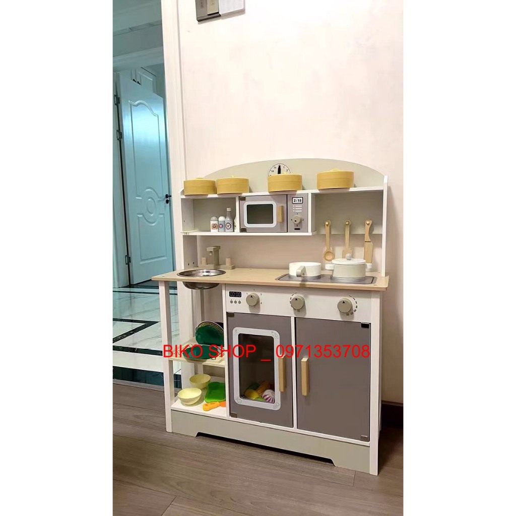 Đồ chơi bếp Lắp ghép màu ghi xám 86cm - Đồ chơi gỗ cho bé - Biko Shop