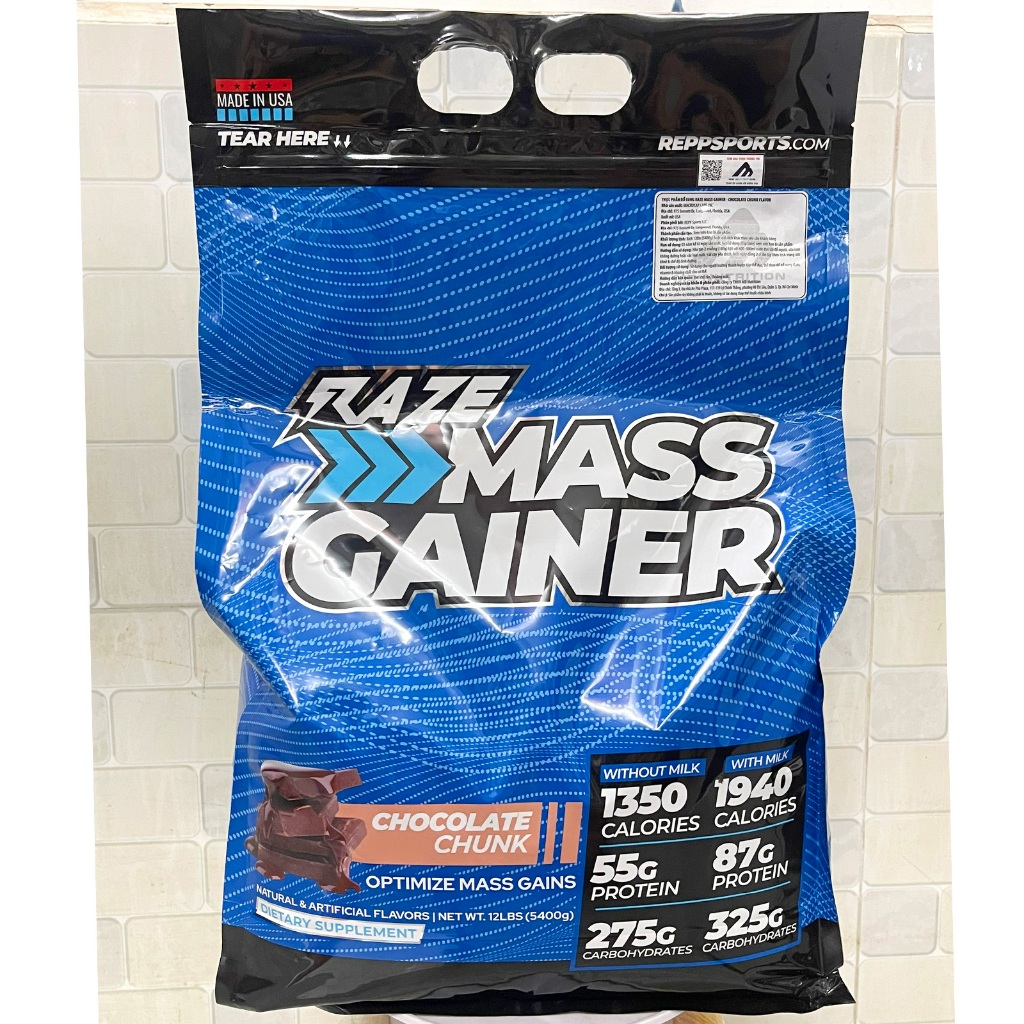 Sữa tăng cân tăng cơ cao cấp Raze Mass Gainer hương Chocolate bịch lớn 5.4kg - Phân phối chính hãng