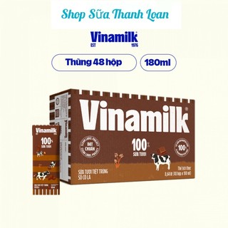 Thùng 48 hộp sữa tươi vinamilk 100% hương sôcola 180ml.