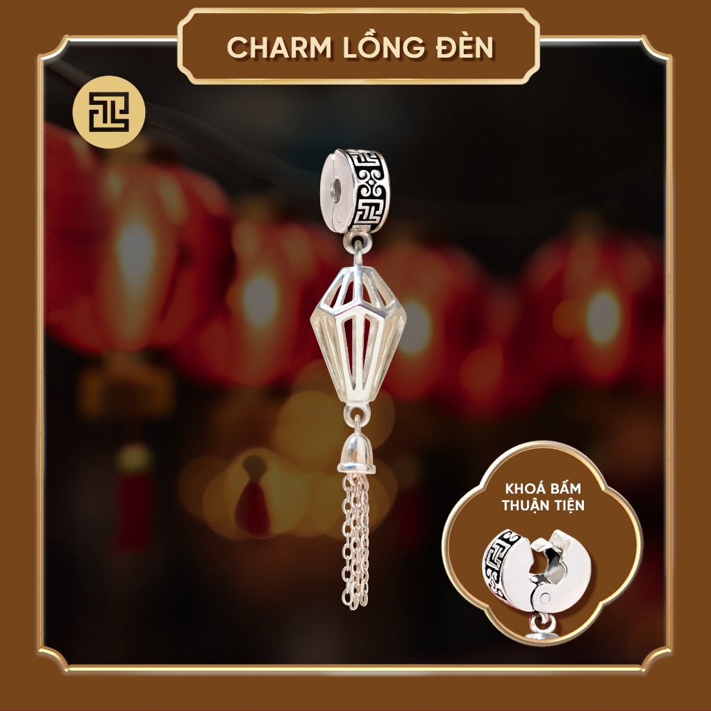 TINH LÂM Vòng Tay Moonstone phối Aquamarine 8 Li - Charm Lồng Đèn