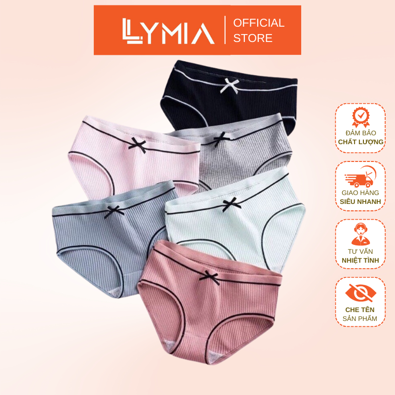 Quần lót nữ cotton LYMIA tăm mơ viền đen sợi tre kháng khuẩn xuất Nhật