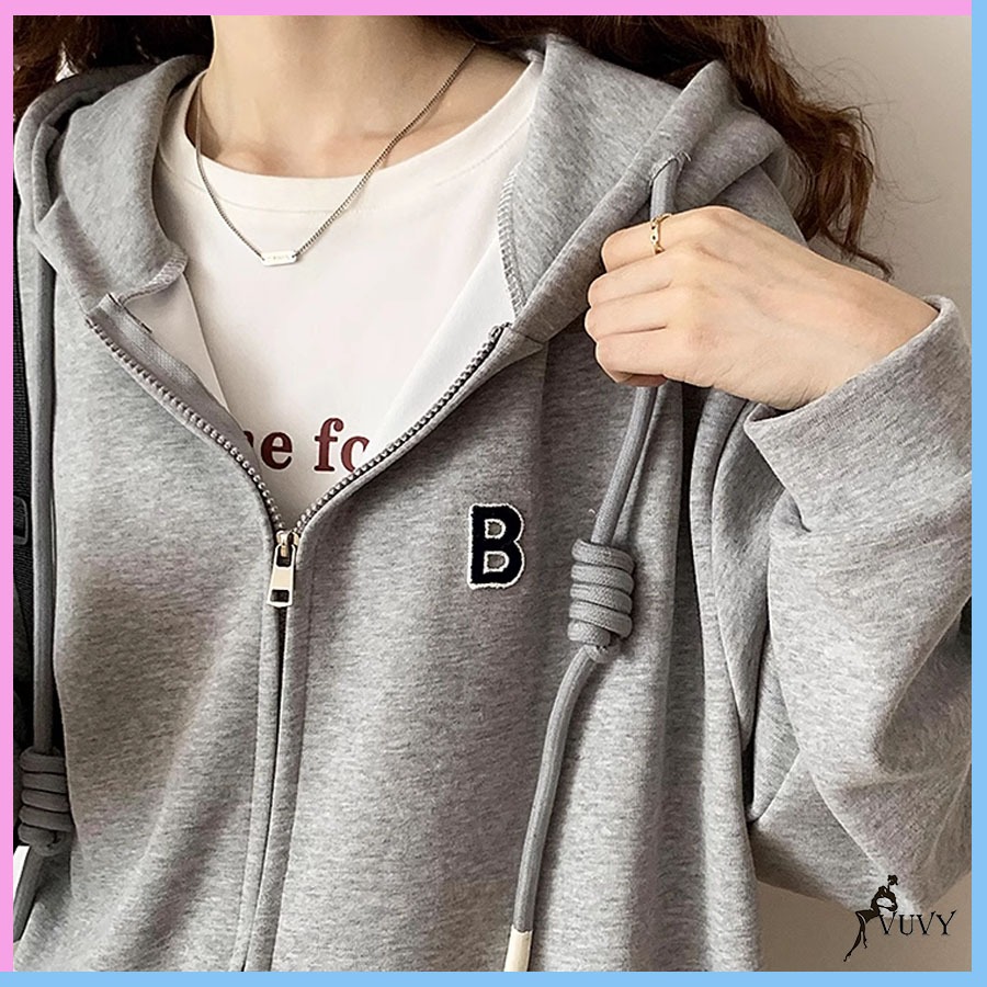 Áo khoác nữ form rộng có mũ VUVY, áo hoodie nữ chất nỉ khoác ngoài AK24