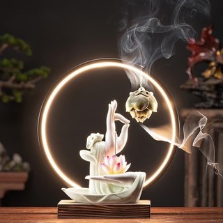 Đèn led thác khói trầm hương bàn tay phật cao cấp - thủ ấn tránh ác tarjani mudra hoa sen