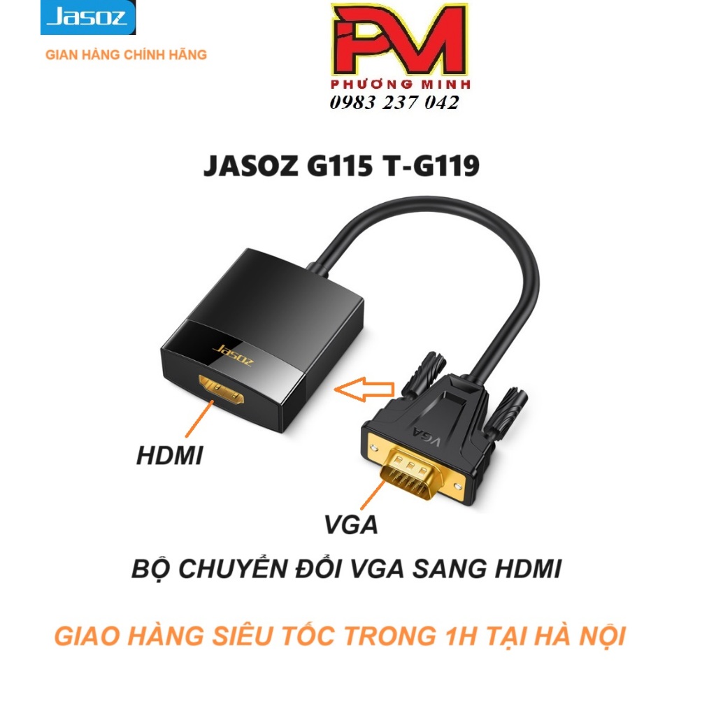 Cáp Chuyển VGA sang HDMI + Audio 3.5mm Ugreen 50945 / 60814/ JASOZ G115 T-G119 - Hàng chính hãng bảo hành 18 tháng