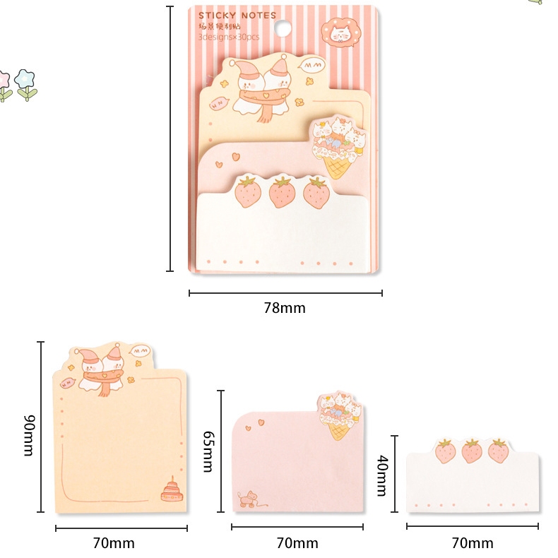 Giấy ghi chú giấy note giấy nhớ hình vuông 3 size in hình dễ thương tiện dụng cho học sinh sinh viên Creamy