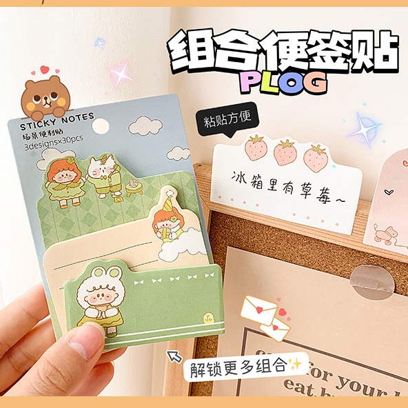 Giấy ghi chú giấy note giấy nhớ hình vuông 3 size in hình dễ thương tiện dụng cho học sinh sinh viên Creamy