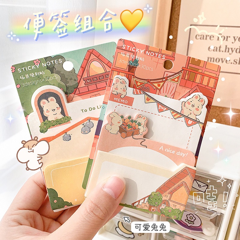 Giấy ghi chú giấy note giấy nhớ hình vuông 3 size in hình dễ thương tiện dụng cho học sinh sinh viên Creamy