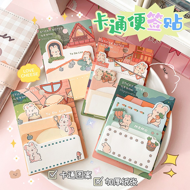 Giấy ghi chú giấy note giấy nhớ hình vuông 3 size in hình dễ thương tiện dụng cho học sinh sinh viên Creamy