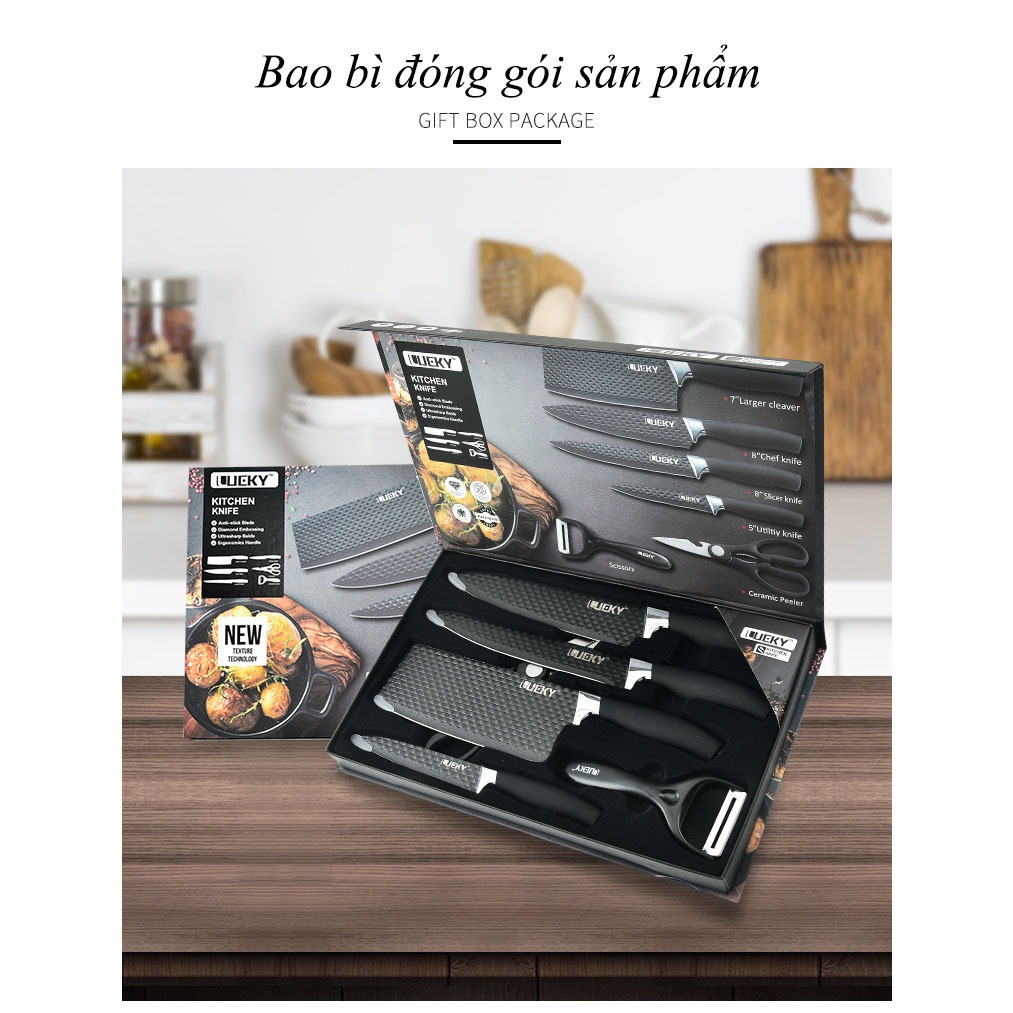 Bộ Dao Nhà Bếp 6 Món Lucky LK-011 Chống Dính Không Gỉ Thiết Kế Đẹp Thương Hiệu Đức