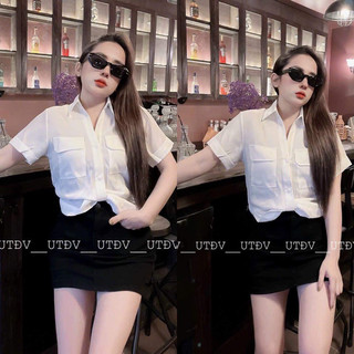 Áo sơ mi đũi tằm croptop Xoắn eo
