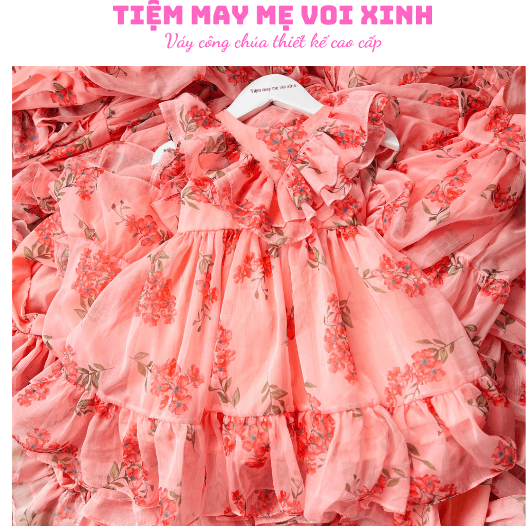 Váy voan tơ màu hồng thiết kế cho bé gái cổ bèo vô cùng xinh và dễ thương