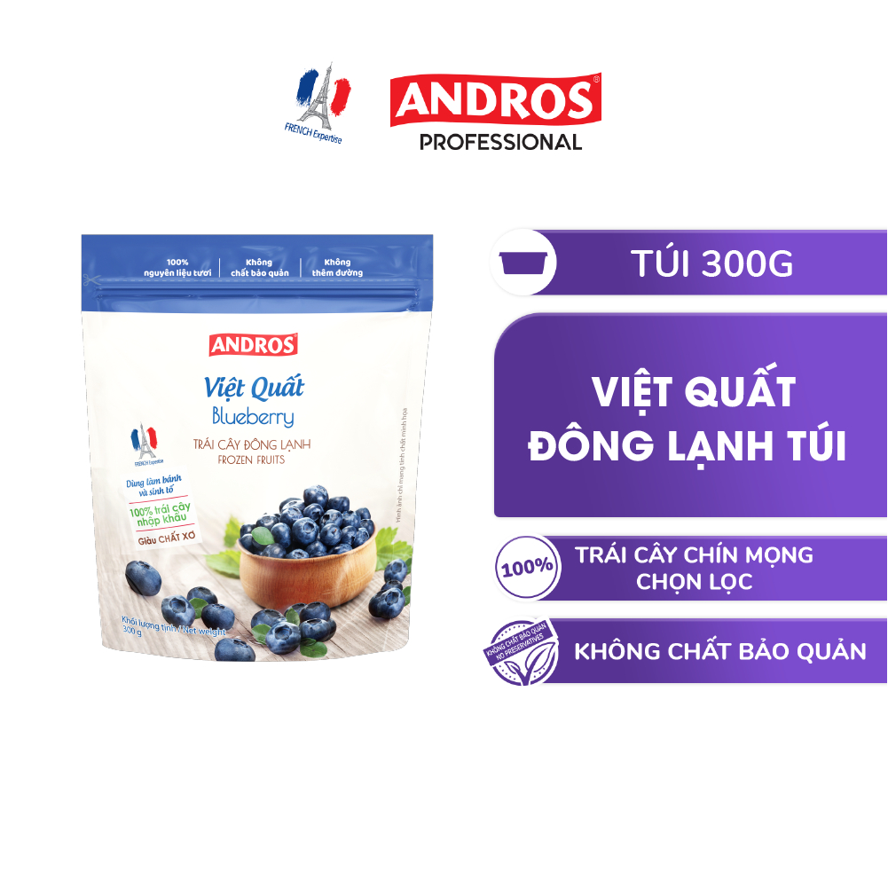 Việt Quất Đông Lạnh - Không chất bảo quản - Trái cây đông lạnh ANDROS IQF - 300g - [Chỉ giao HCM]