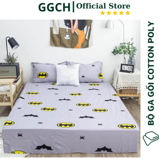 Bộ 3 Món Drap Trải Giường ( 1 Ga Bo Chun + 2 Vỏ Gối Đầu) Cotton Poly Mẫu Người Dơi BatMan