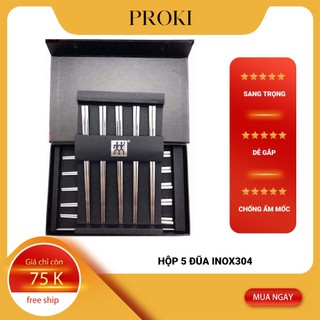 Đũa Inox 304 lõi đặc chống trơn trượt hàng cao cấp bền bỉ chất lượng (Set 5 đôi)