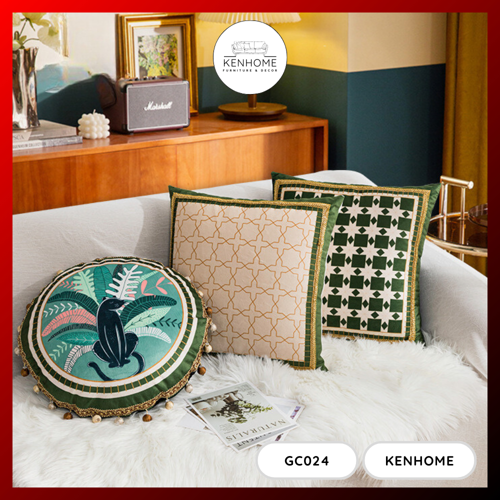 Gối Tựa Lưng Sofa Họa Tiết Cổ Điển, Gối Tựa Sofa Decor Phòng Khách, Vỏ Gối Tựa Lưng Sofa 45x45, KENHOME
