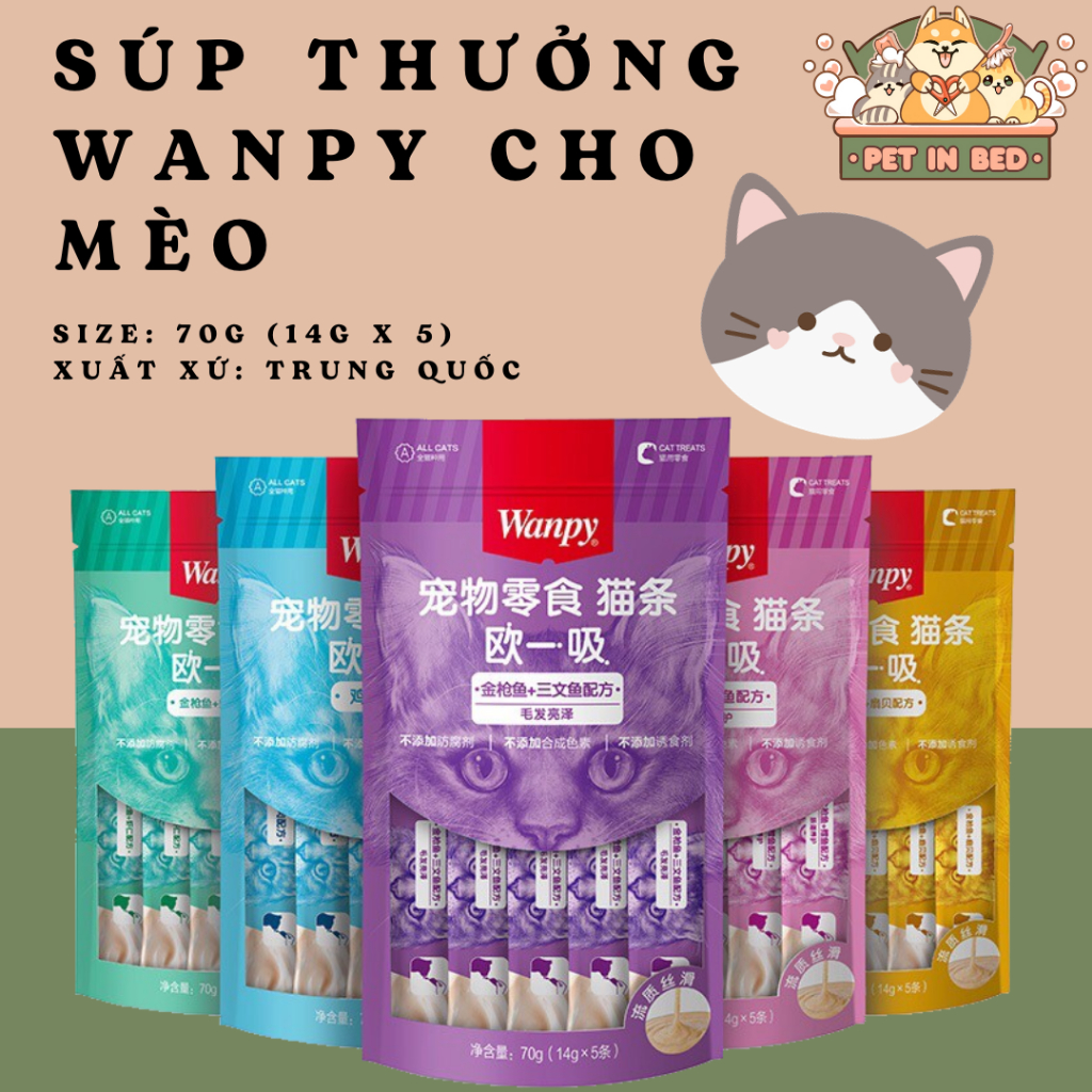 Wanpy (70g - 14gx5)/ Súp thưởng Wanpy thơm ngon cho mèo cưng