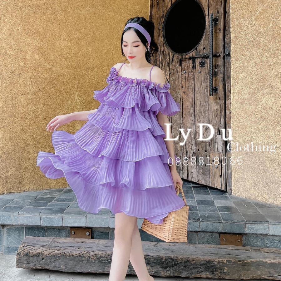 Đầm Nữ Cổ Yếm 2 Dây Bánh Bèo Maxi VEROMODA, Đầm Đi Biển Màu Đẹp Quyến Rũ ,Sang Trọng - Đầm Nhiều Tà