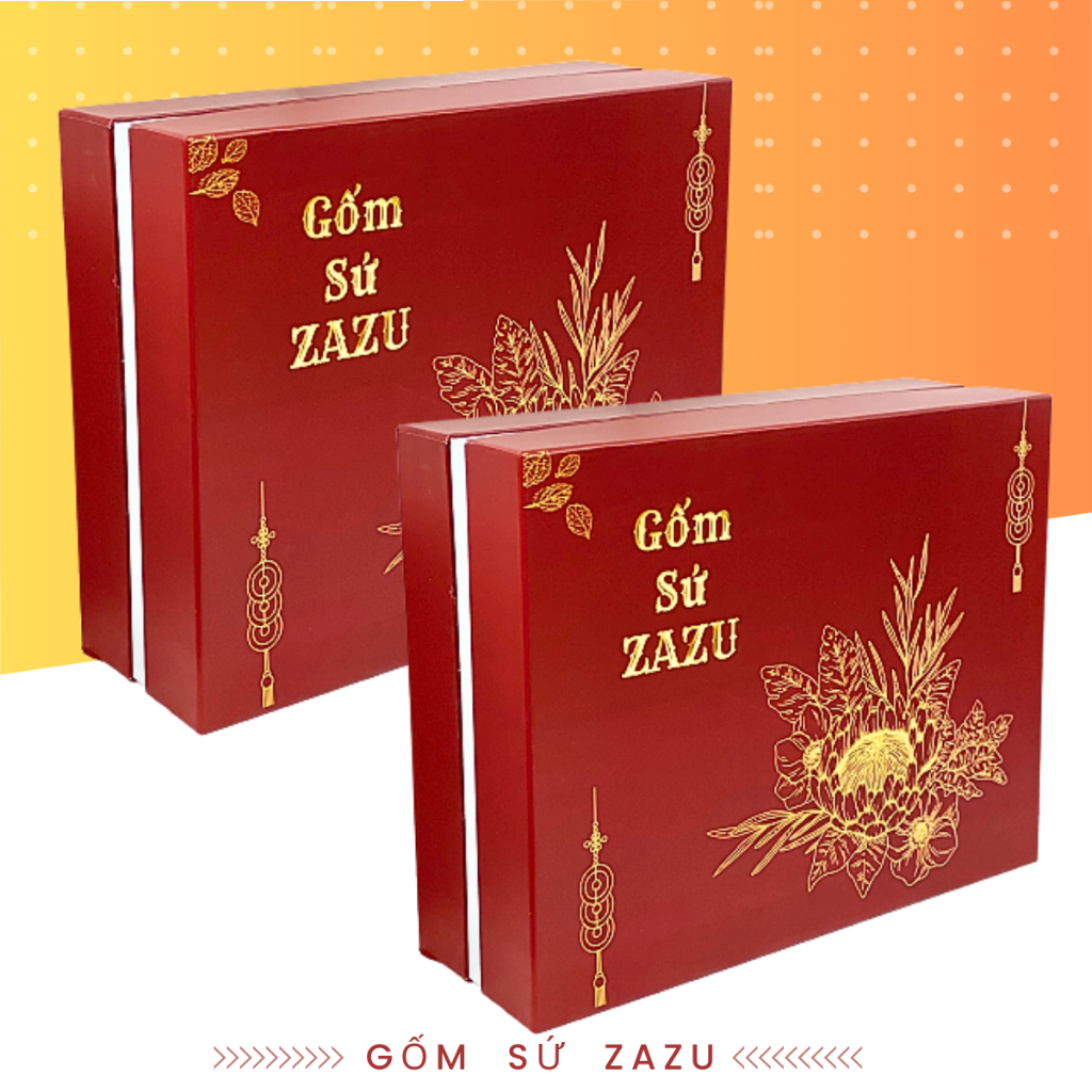 Hộp quà tặng Thương hiệu Gốm sứ ZAZU, Hộp quà cao cấp đựng chén bát, bộ quà tặng bát đĩa sang trọng