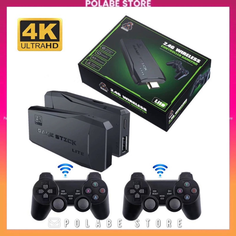 Game Stick 4K Máy Chơi Game 4 nút Không Dây giả lập Playstation Ps1 Ps2 Nitendo Compact FC kết nối HDMI Polabe Store