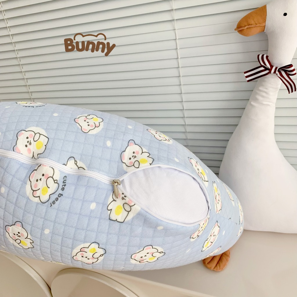 Gối chống trào ngược KidsWorld Bunny trần bông chống nôn trớ an toàn cho bé sơ sinh mềm mại không bí nóng lưng