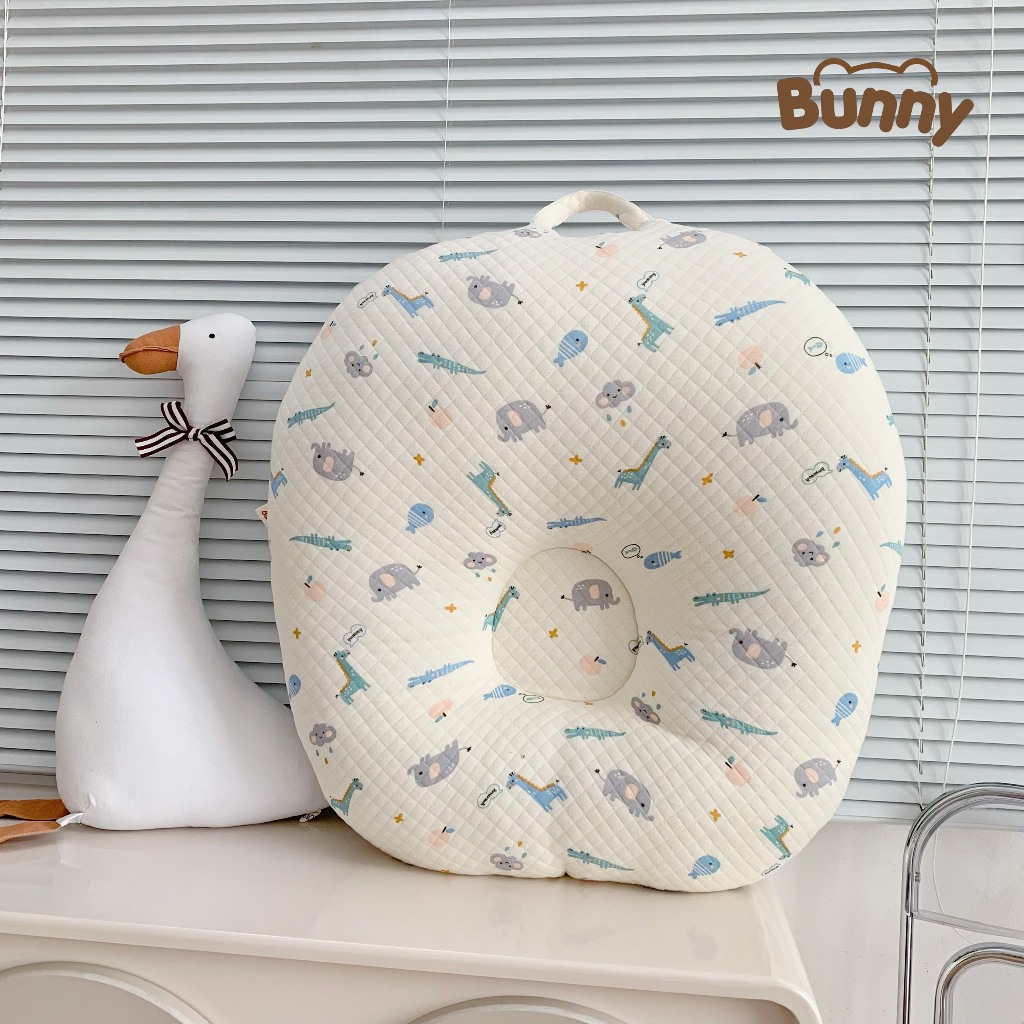 Gối chống trào ngược KidsWorld Bunny trần bông chống nôn trớ an toàn cho bé sơ sinh mềm mại không bí nóng lưng