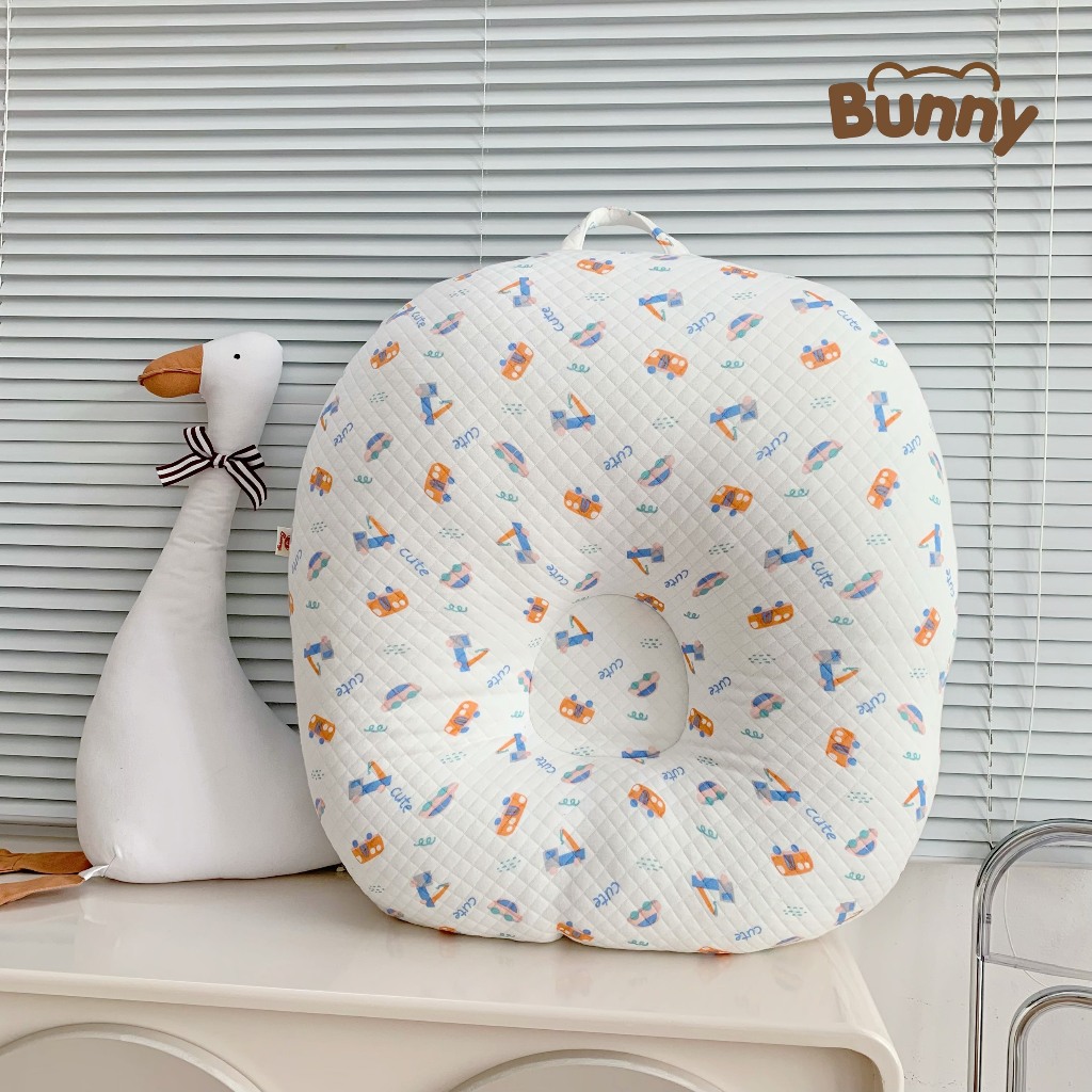 Gối chống trào ngược KidsWorld Bunny trần bông chống nôn trớ an toàn cho bé sơ sinh mềm mại không bí nóng lưng