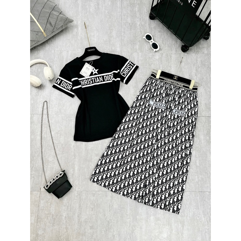 SET D.O LEN ĐEN PHỐI VẠCH KÈM CHÂN VÁY IN KÍN