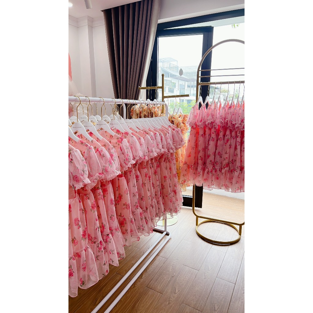 Váy bé gái đầm bé gái thiết kế cho bé màu hồng tây cực xinh