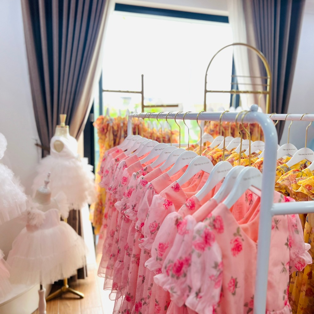 Váy bé gái đầm bé gái thiết kế cho bé màu hồng tây cực xinh