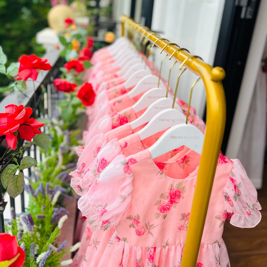 Váy bé gái đầm bé gái thiết kế cho bé màu hồng tây cực xinh