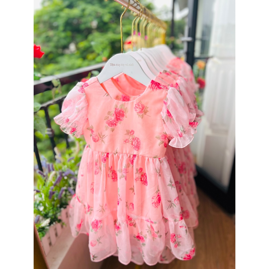 Váy bé gái đầm bé gái thiết kế cho bé màu hồng tây cực xinh