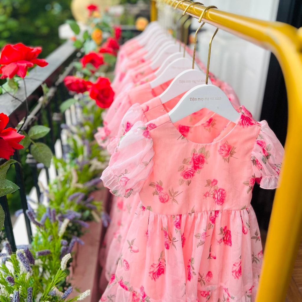 Váy bé gái đầm bé gái thiết kế cho bé màu hồng tây cực xinh