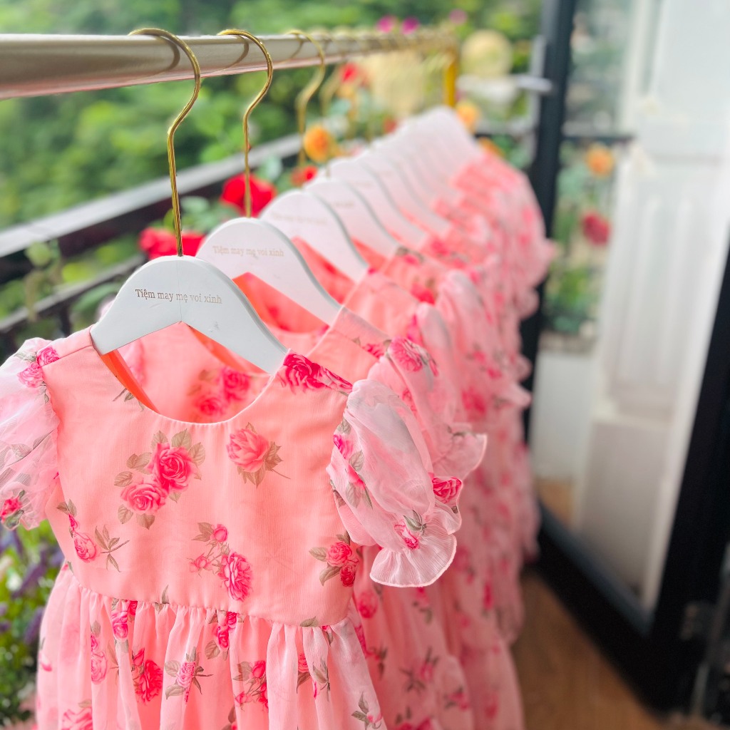 Váy bé gái đầm bé gái thiết kế cho bé màu hồng tây cực xinh