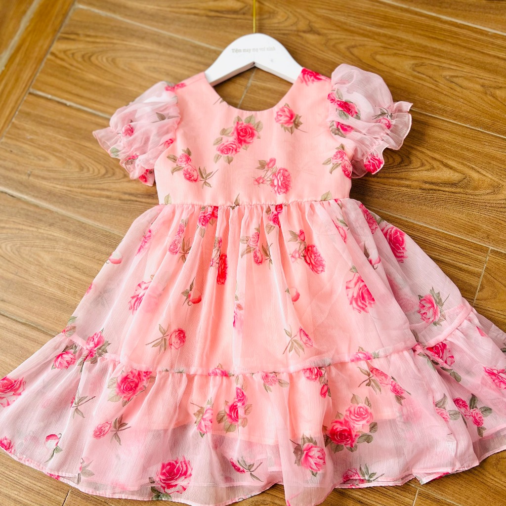Váy bé gái đầm bé gái thiết kế cho bé màu hồng tây cực xinh