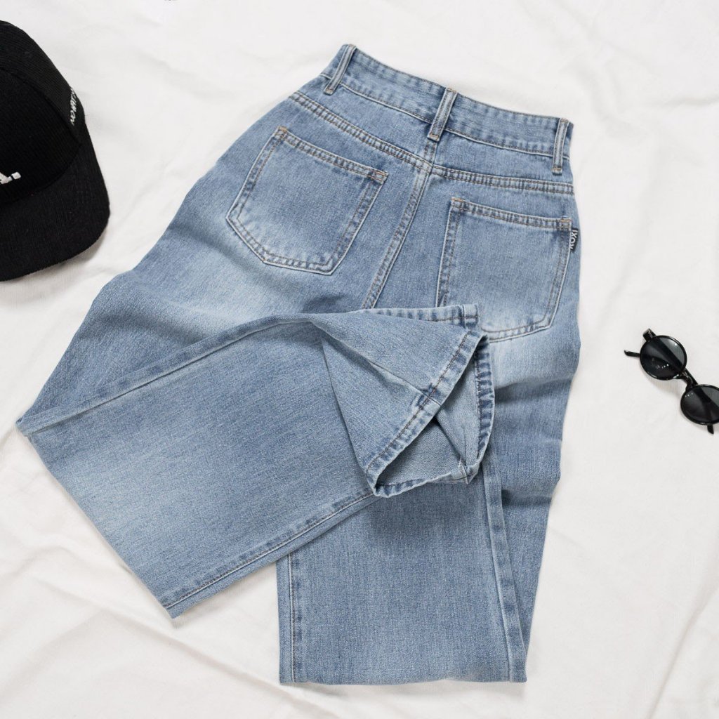Quần Jean Nữ Ống Suông Lưng Cao Màu Xanh Nhạt Thời Trang Kiểu Dáng Trơn