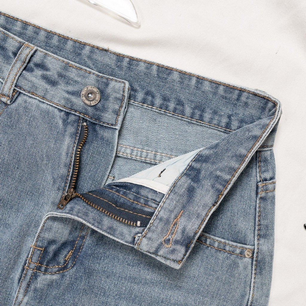 Quần Jean Nữ Ống Suông Lưng Cao Màu Xanh Nhạt Thời Trang Kiểu Dáng Trơn