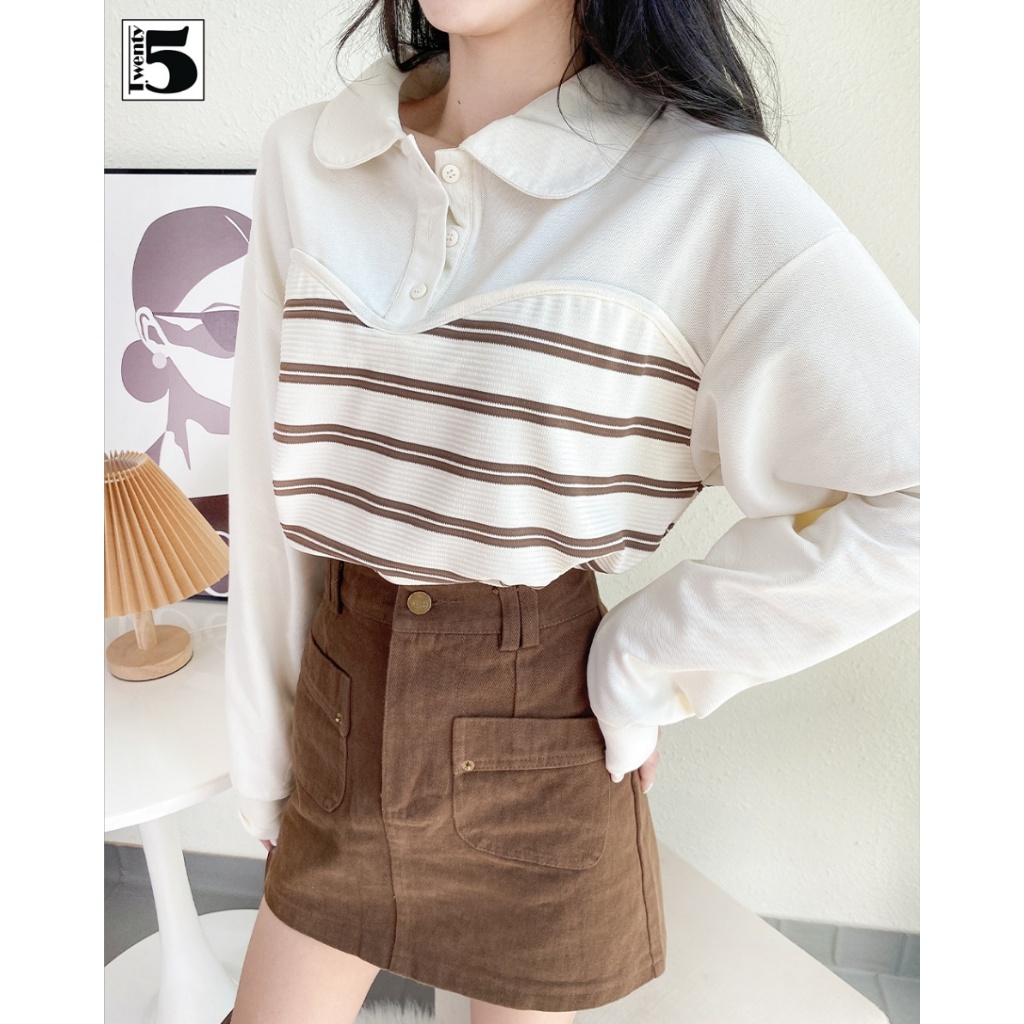 Chân váy kaki chữ A, 2 túi trước nắp chéo Twenty.Five 5099