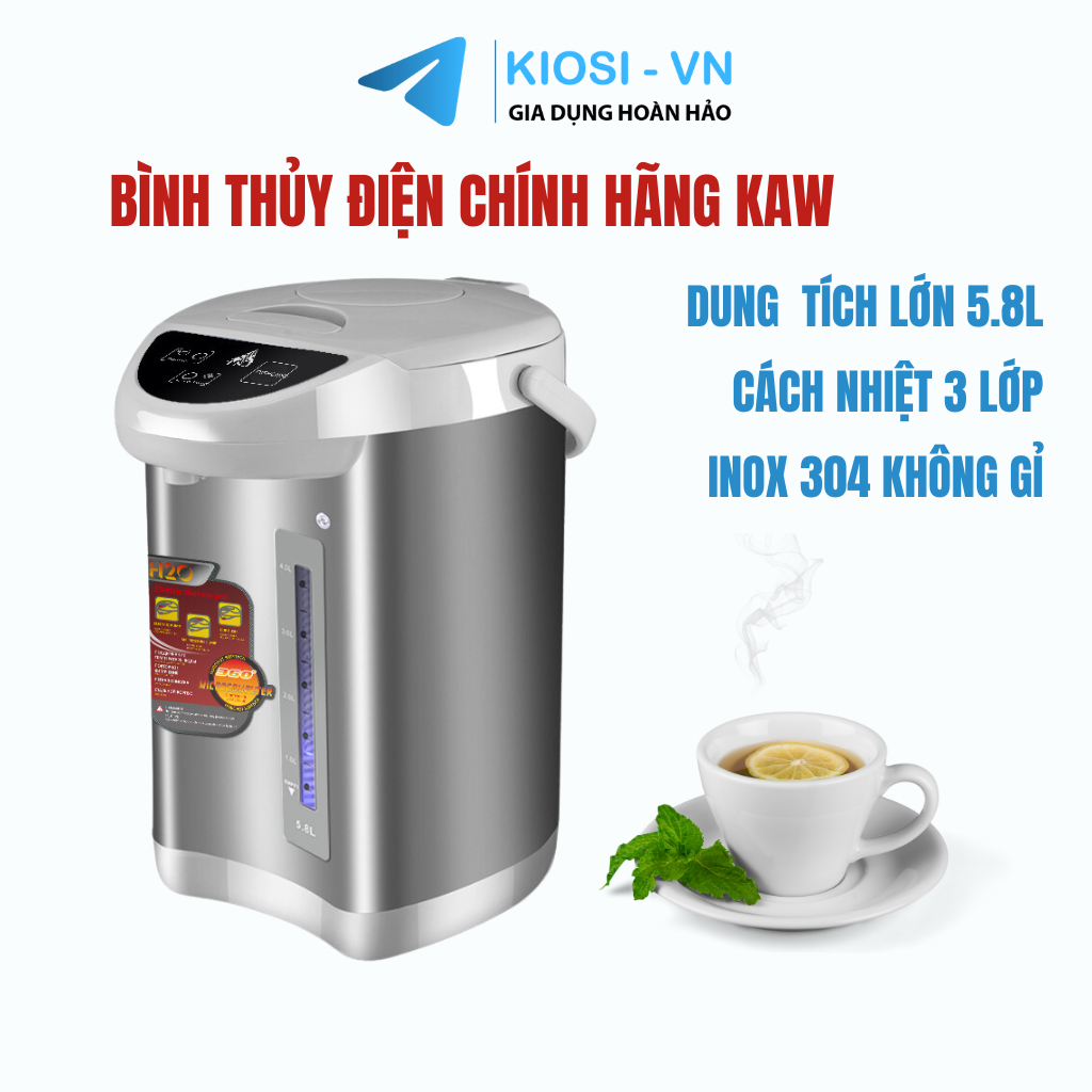 Bình thủy điện KAW - Công Suất 750W, Dung Tích 5.8L, An Toàn Khi Sử Dụng